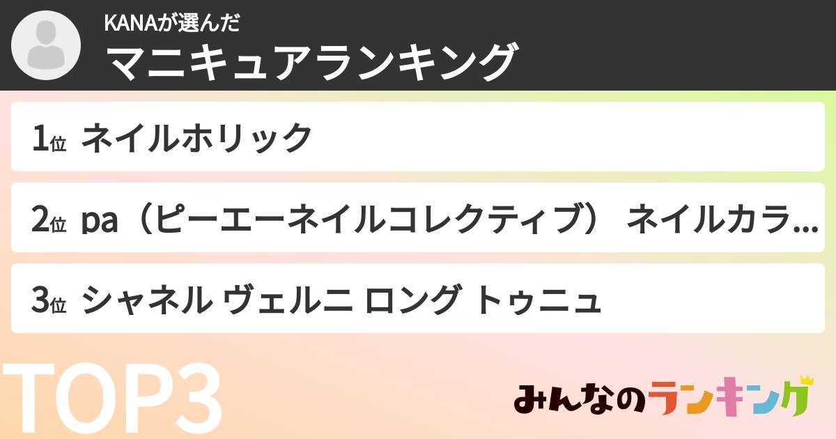 KANAさんの「マニキュアランキング」