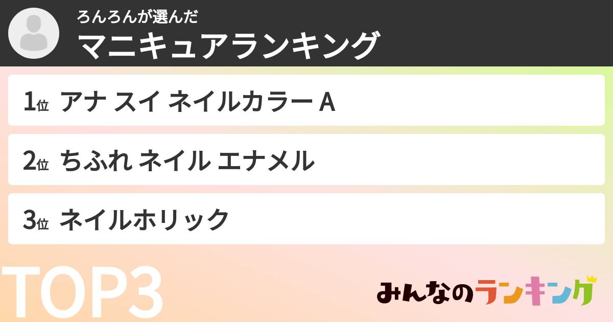ろんろんさんの「マニキュアランキング」