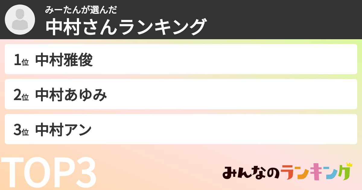 みーたんさんの「中村さんランキング」