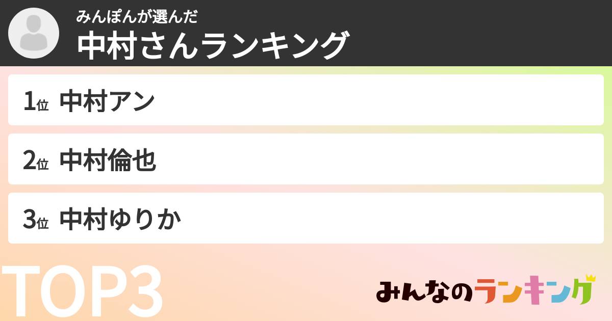 みんぽんさんの「中村さんランキング」
