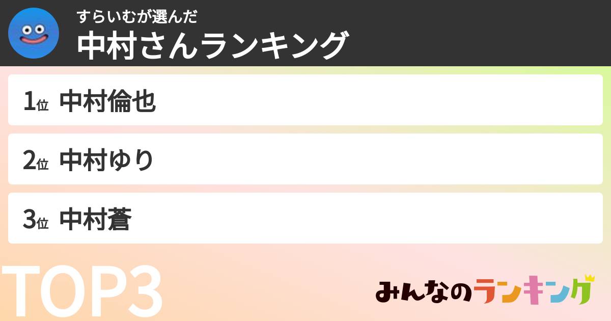 すらいむさんの「中村さんランキング」