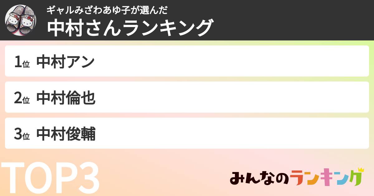 ギャルみざわあゆ子さんの「中村さんランキング」