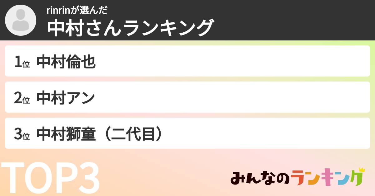 rinrinさんの「中村さんランキング」