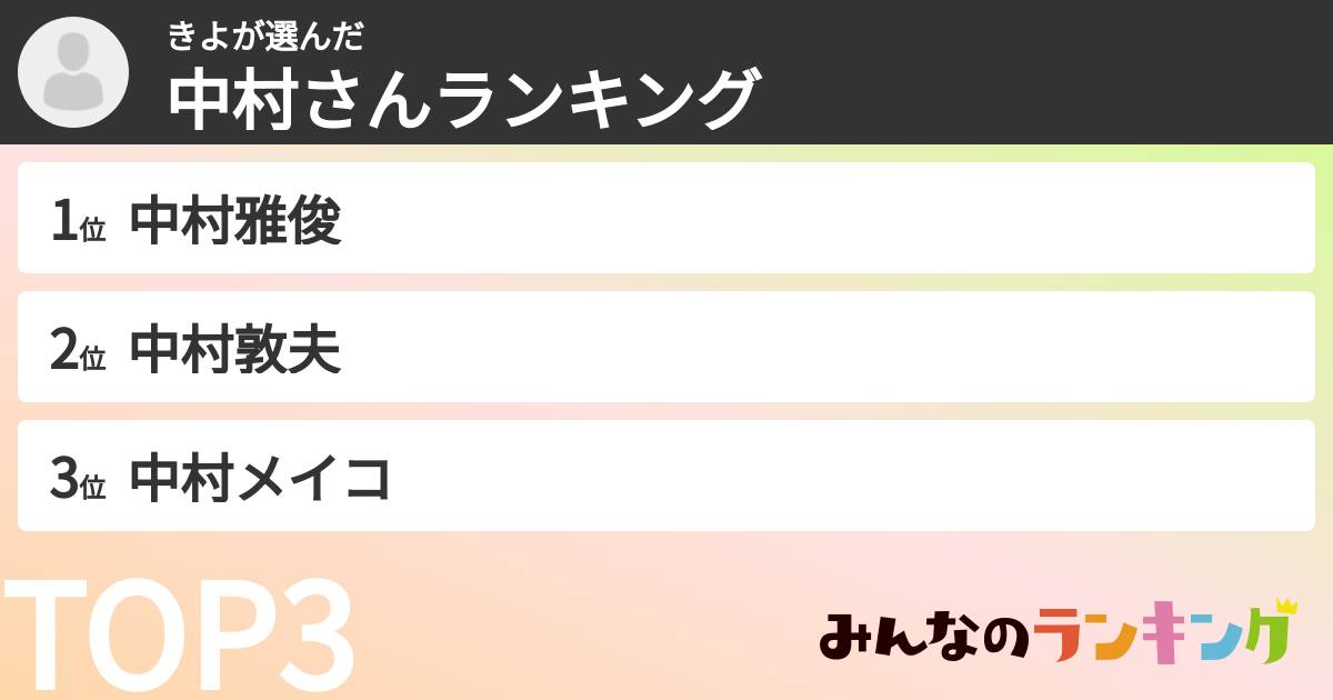きよさんの「中村さんランキング」