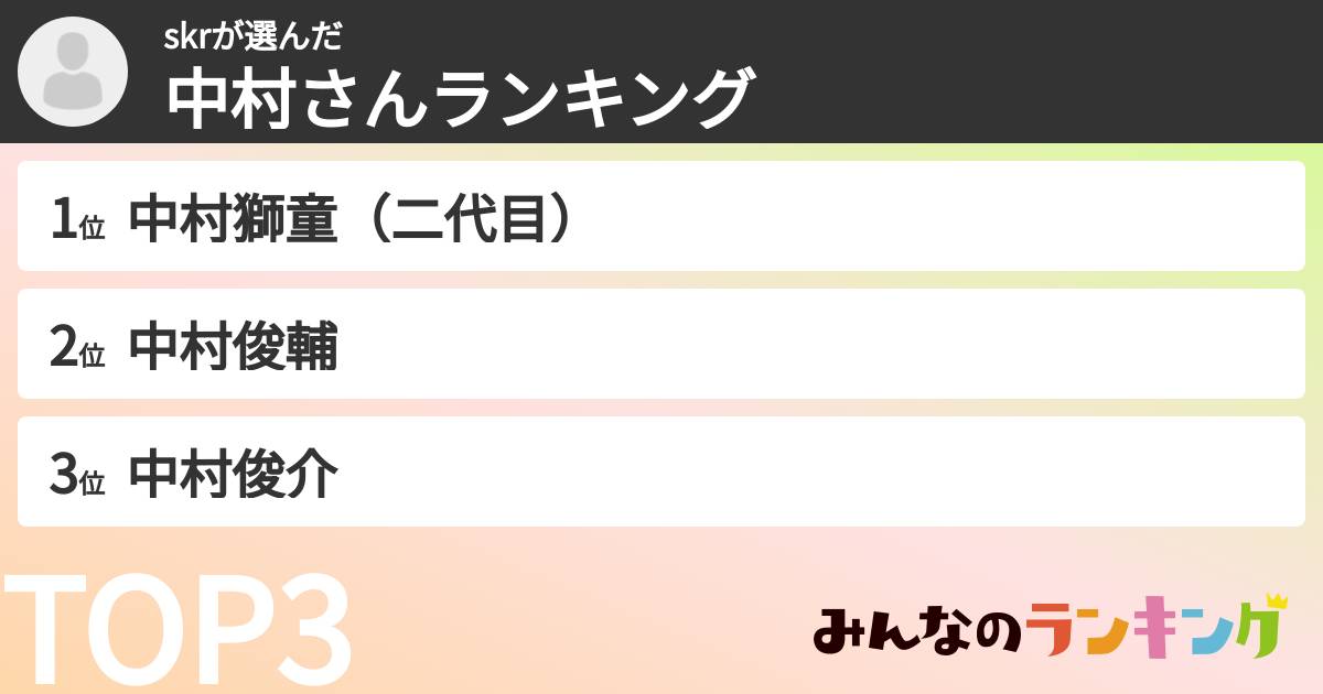 skrさんの「中村さんランキング」