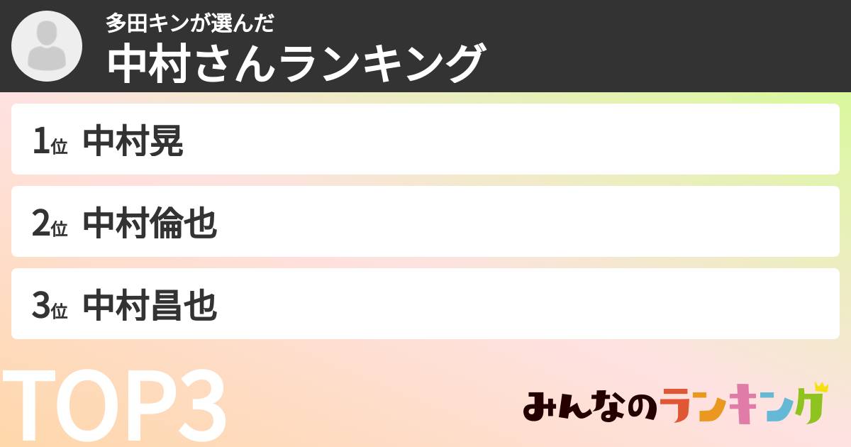 多田キンさんの「中村さんランキング」