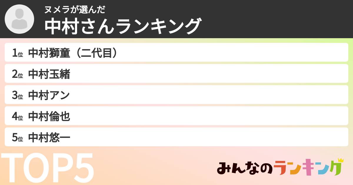 ヌメラさんの「中村さんランキング」