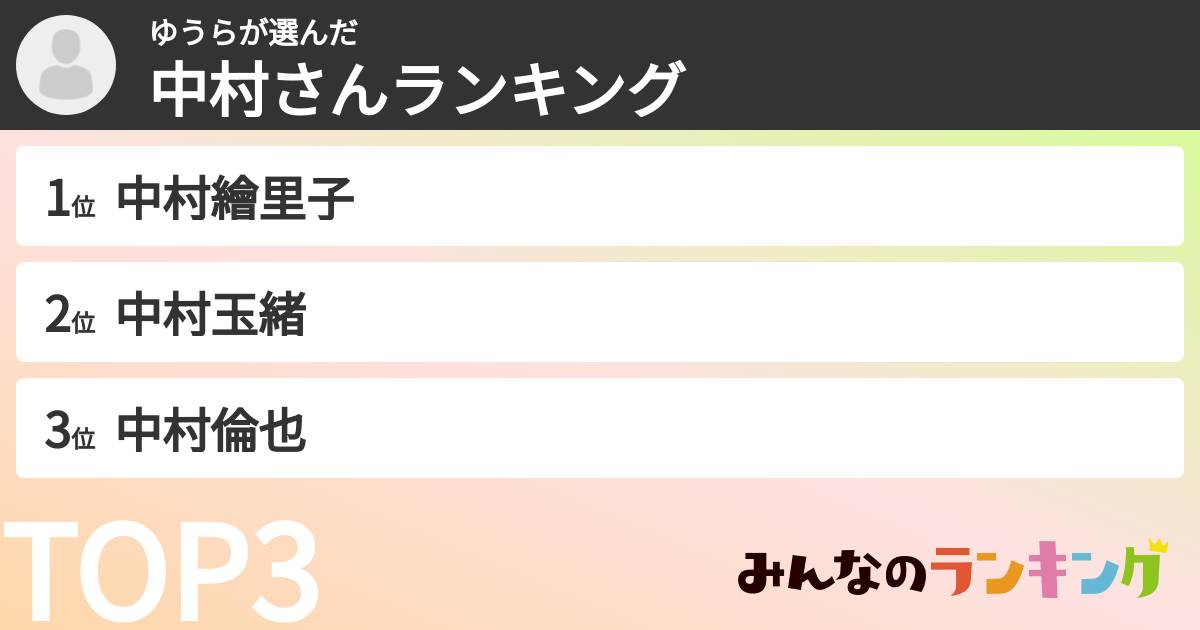 ゆうらさんの「中村さんランキング」