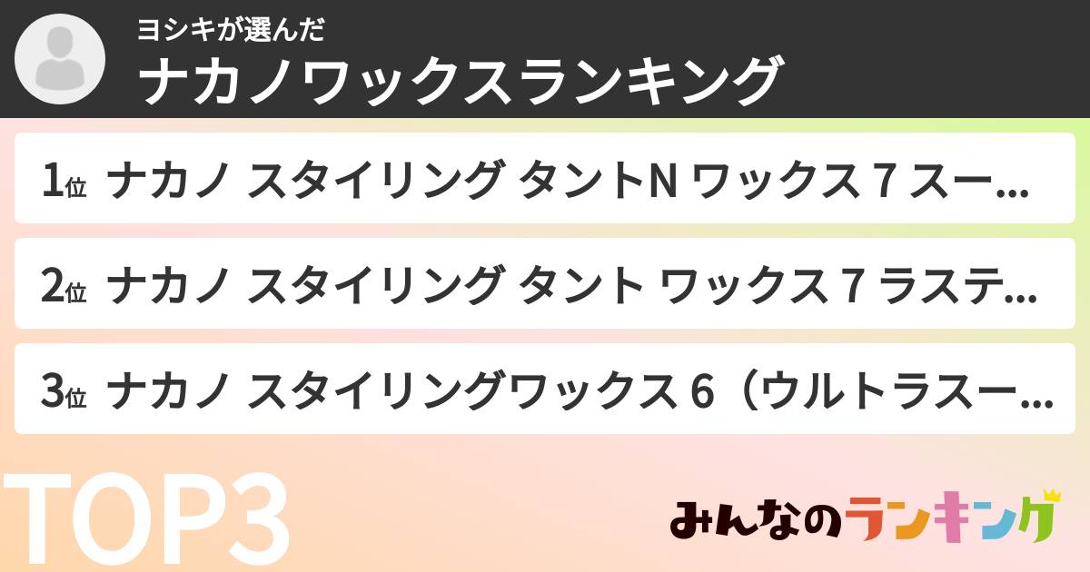 ヨシキさんの「ナカノワックスランキング」