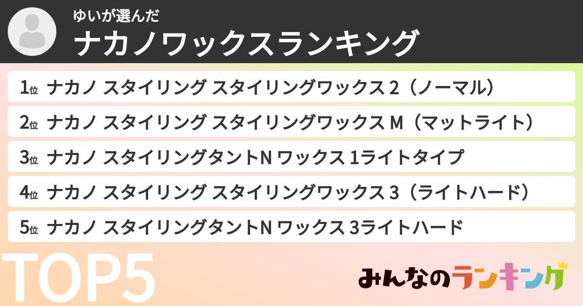 ゆいさんの「ナカノワックスランキング」