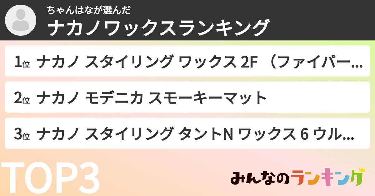 ちゃんはなさんの「ナカノワックスランキング」