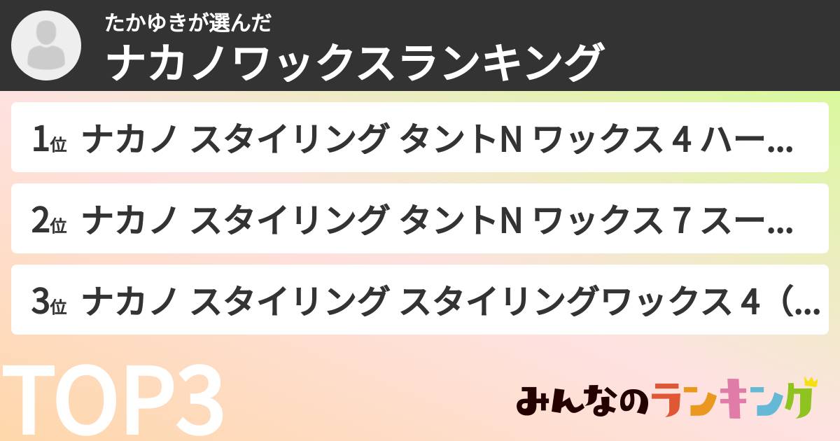 たかゆきさんの「ナカノワックスランキング」
