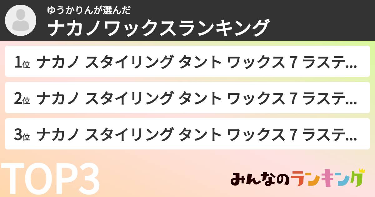ゆうかりんさんの「ナカノワックスランキング」
