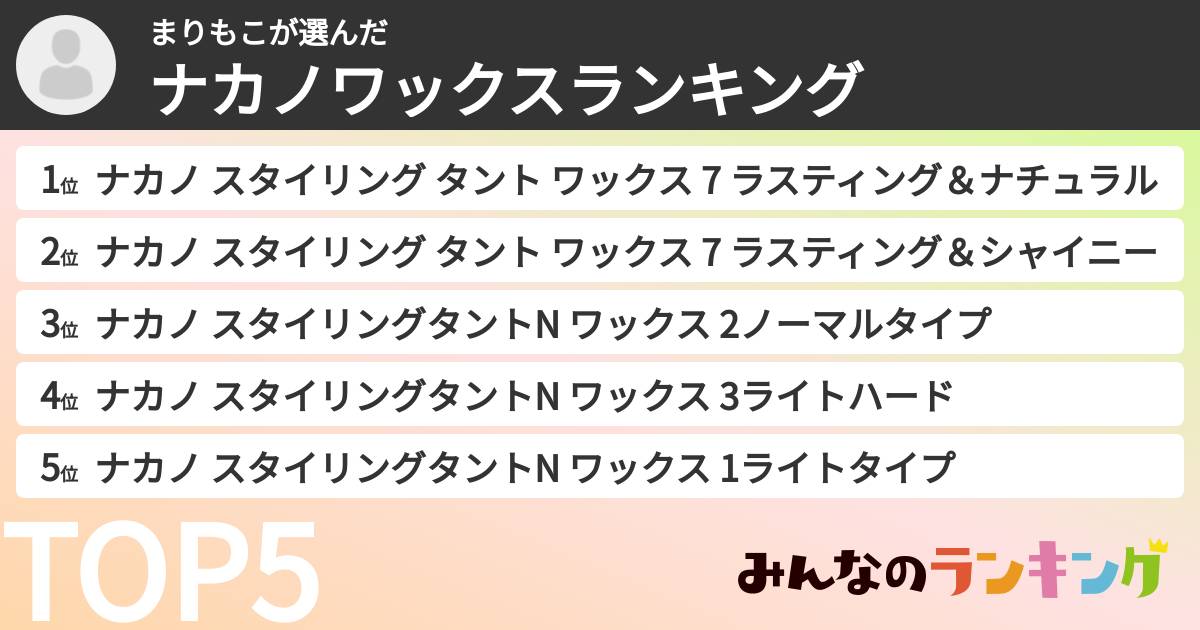 まりもこさんの「ナカノワックスランキング」