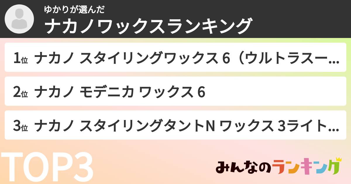 ゆかりさんの「ナカノワックスランキング」