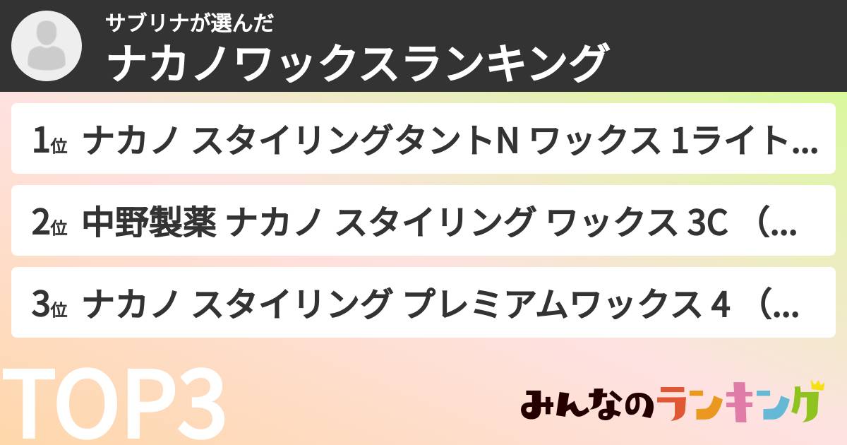 サブリナさんの「ナカノワックスランキング」