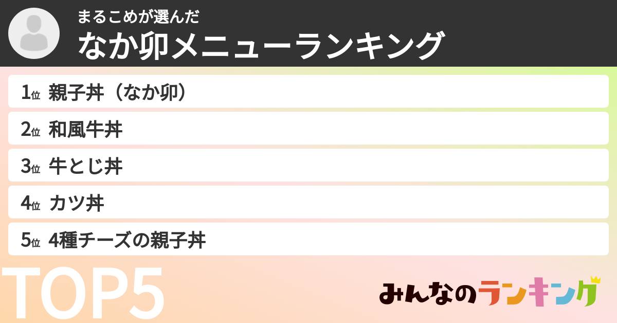 まるこめさんの「なか卯メニューランキング」