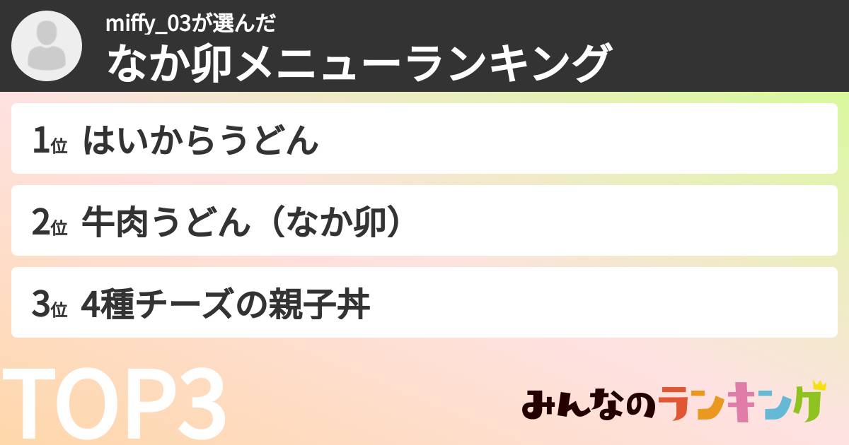 miffy_03さんの「なか卯メニューランキング」