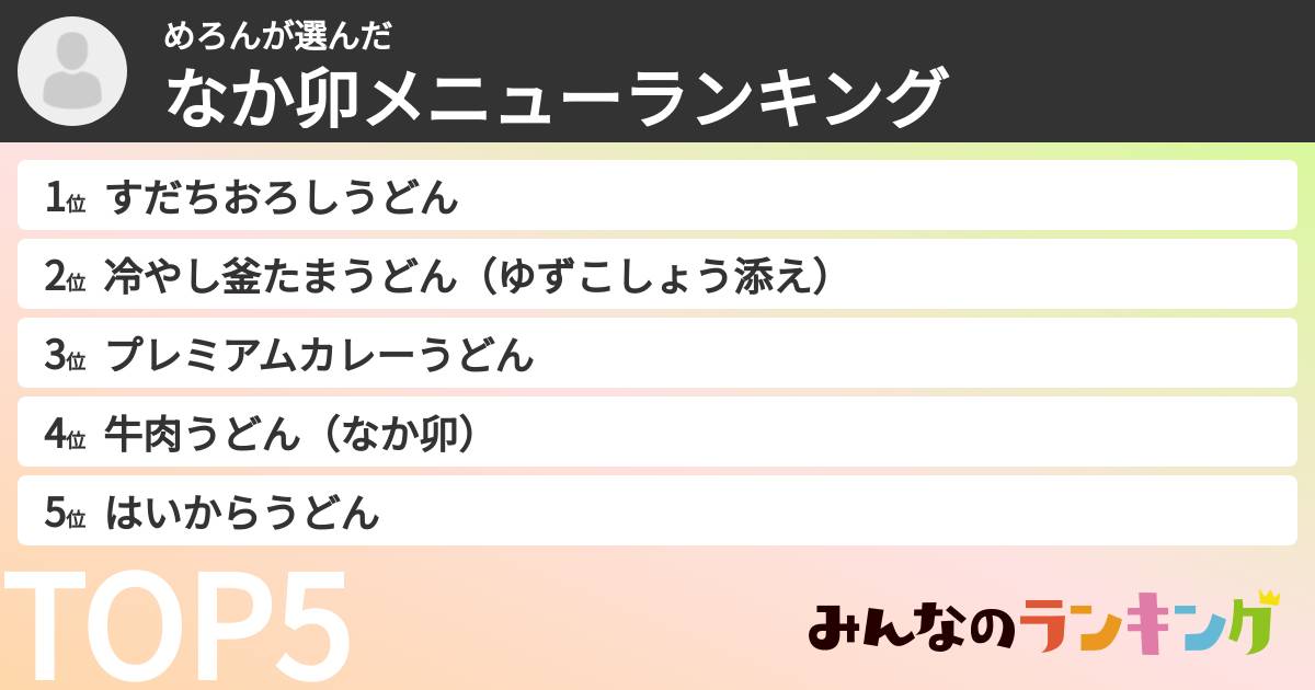 めろんさんの「なか卯メニューランキング」