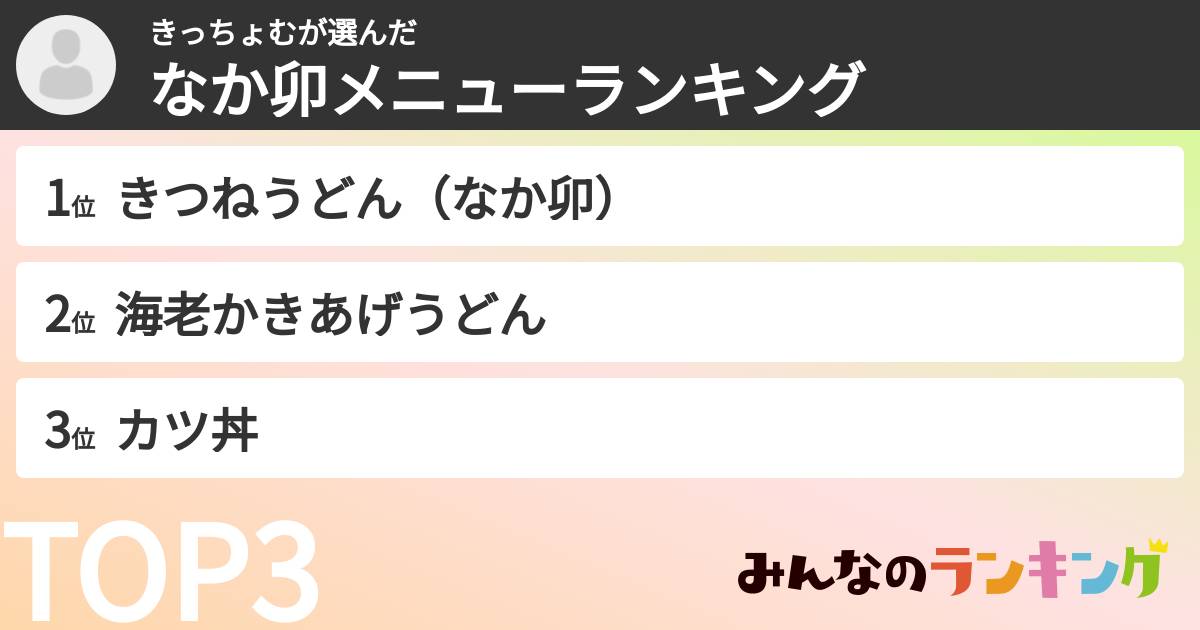 きっちょむさんの「なか卯メニューランキング」