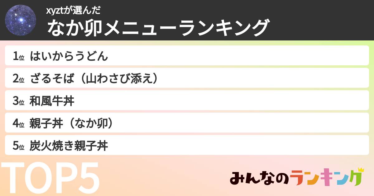 xyztさんの「なか卯メニューランキング」