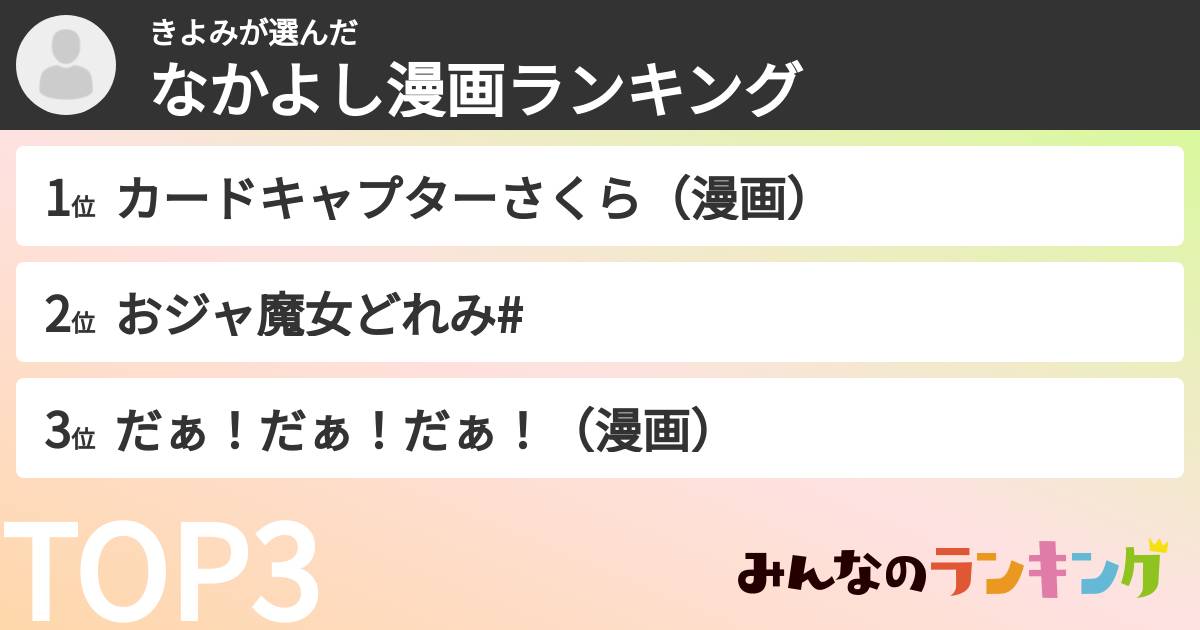 きよみさんの「なかよし漫画ランキング」