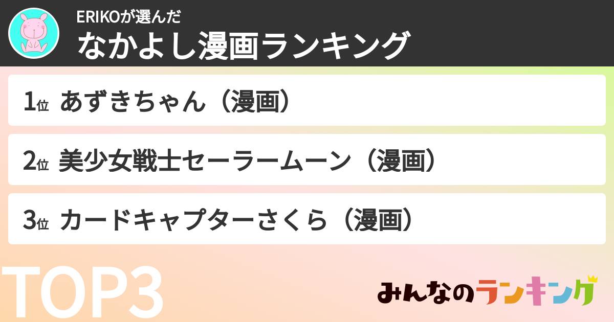 ERIKOさんの「なかよし漫画ランキング」