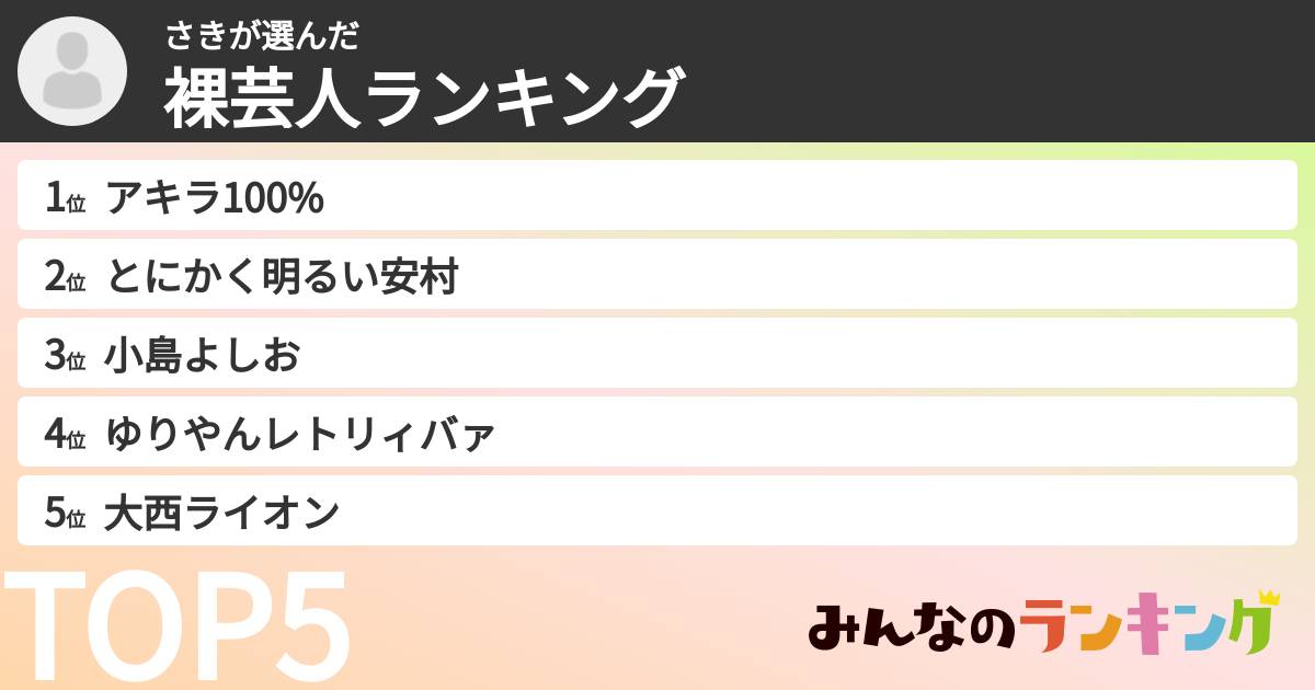 さきさんの「裸芸人ランキング」