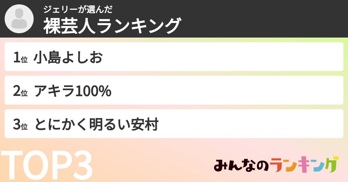 ジェリーさんの「裸芸人ランキング」