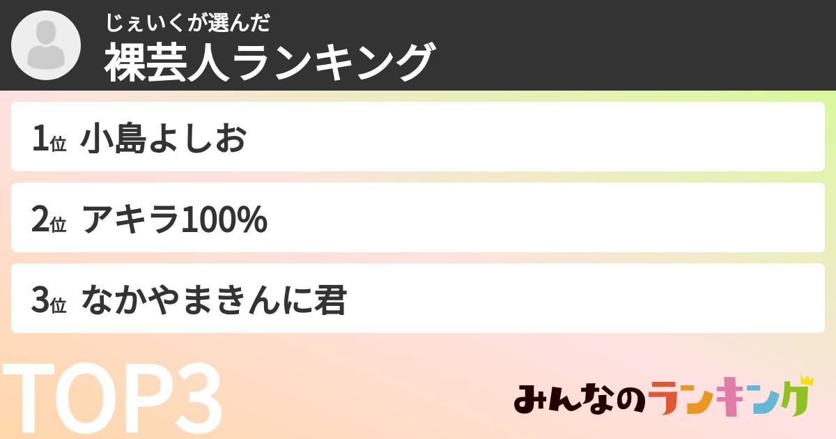 じぇいくさんの「裸芸人ランキング」