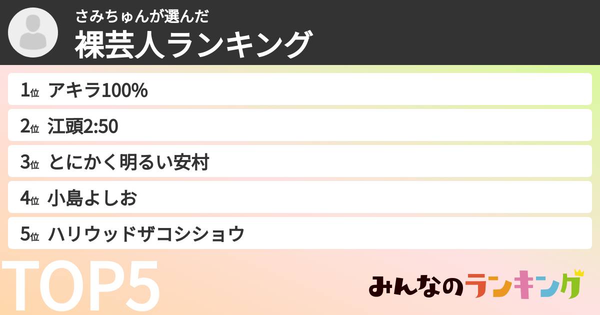 さみちゅんさんの「裸芸人ランキング」