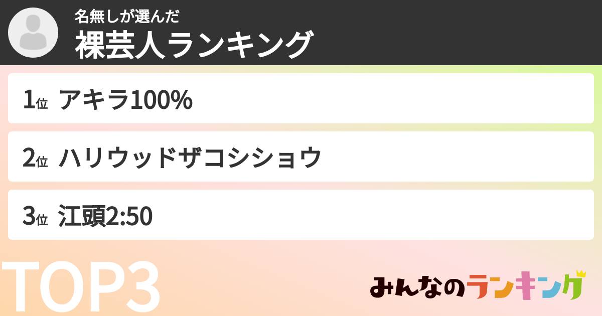 名無しさんの「裸芸人ランキング」