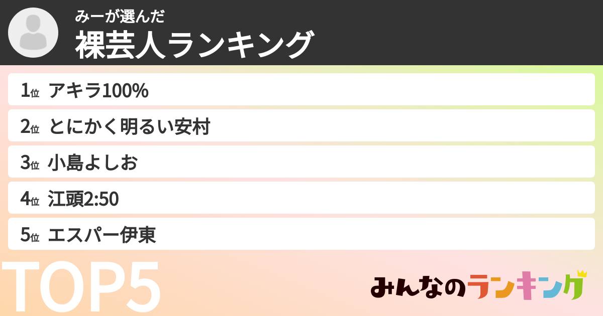 みーさんの「裸芸人ランキング」