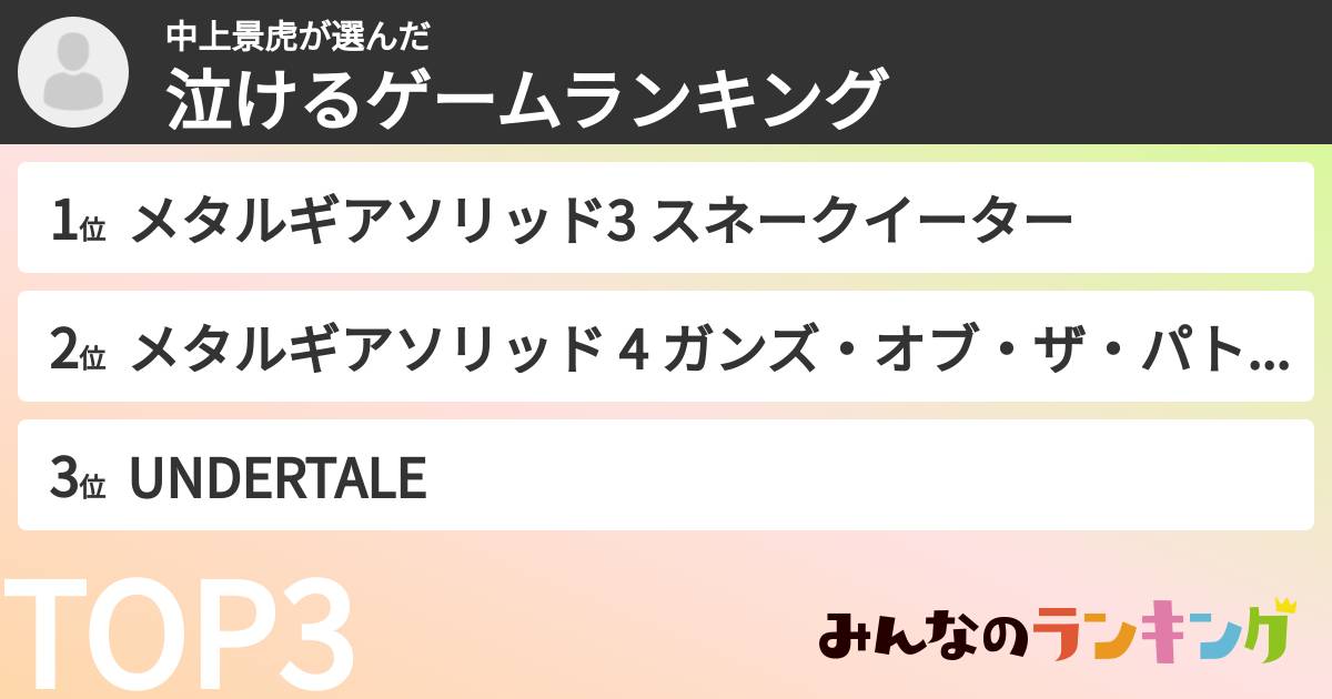 中上景虎さんの「泣けるゲームランキング」