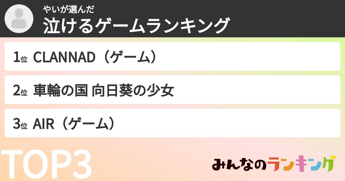 やいさんの「泣けるゲームランキング」