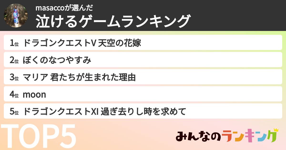 masaccoさんの「泣けるゲームランキング」