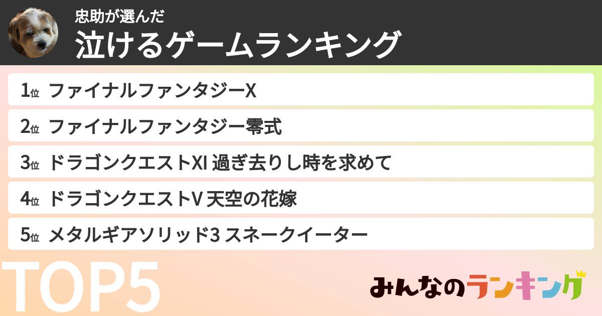 忠助さんの「泣けるゲームランキング」