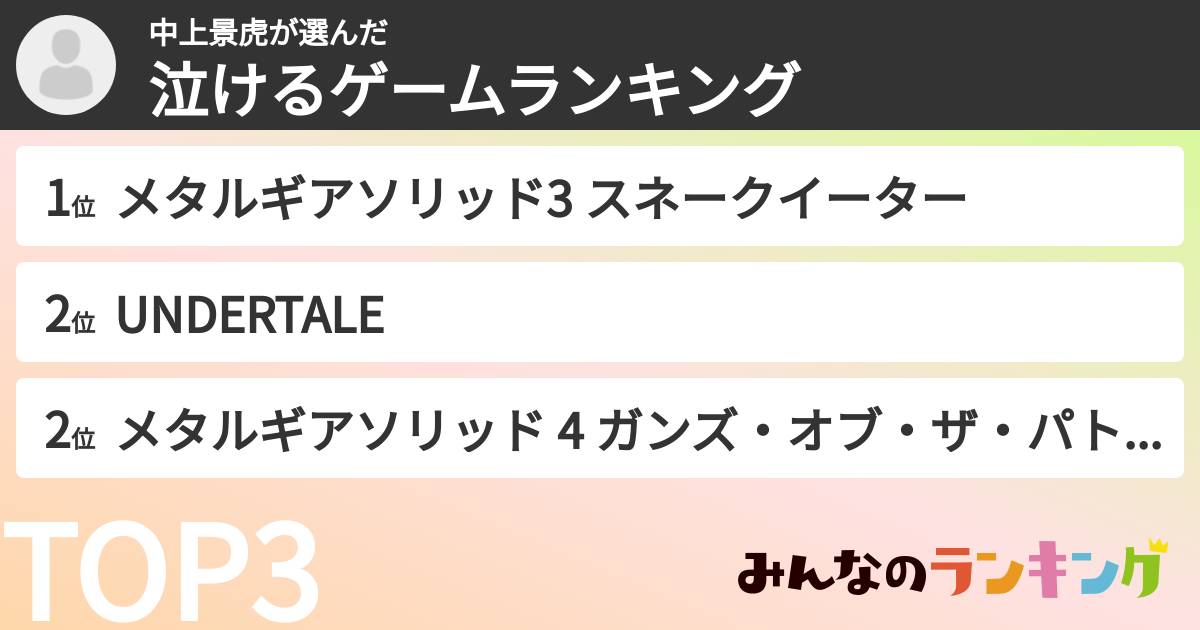 中上景虎さんの「泣けるゲームランキング」