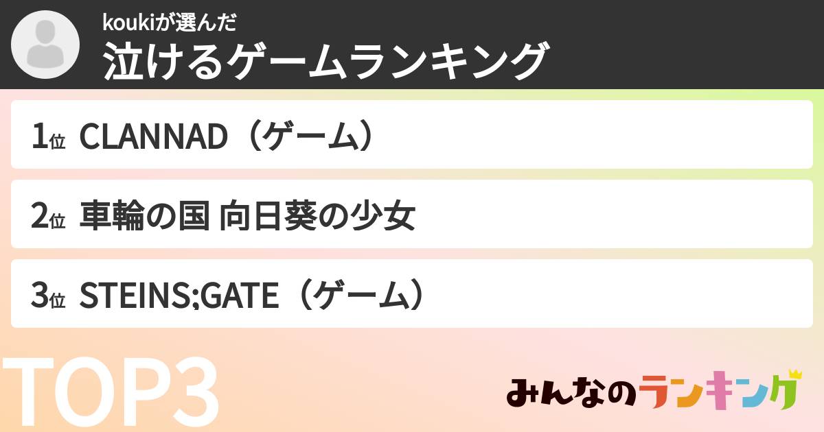 koukiさんの「泣けるゲームランキング」