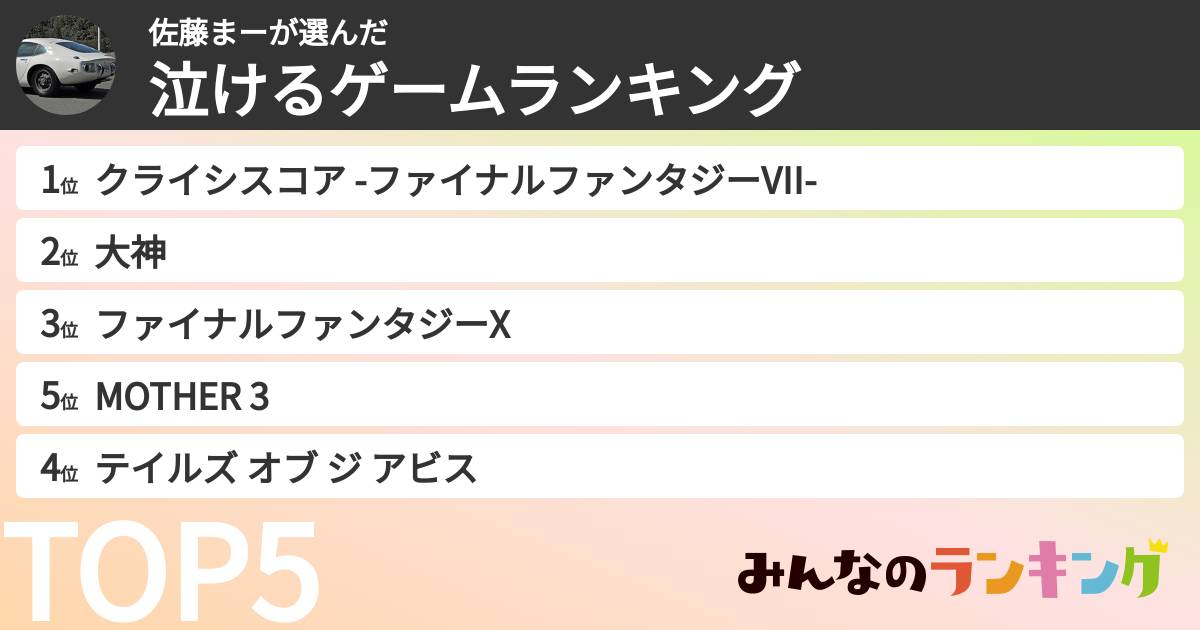 佐藤まーさんの「泣けるゲームランキング」
