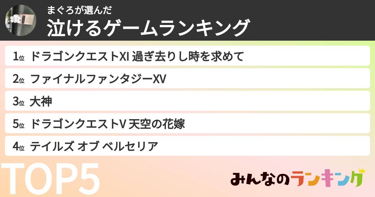 まぐろさんの「泣けるゲームランキング」