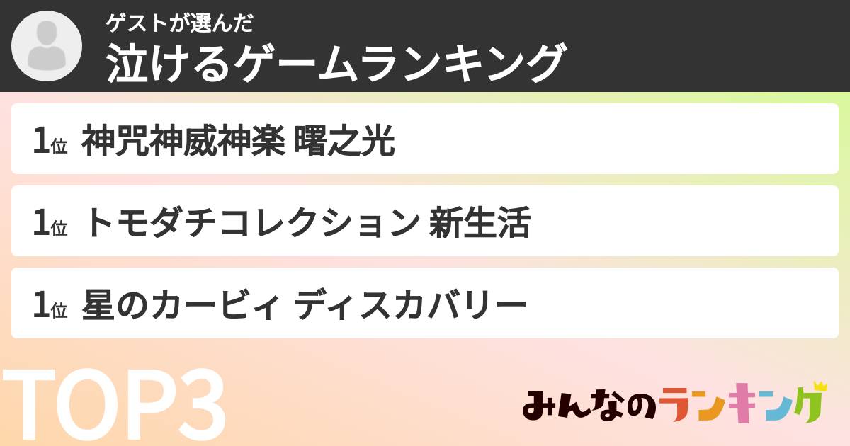 ゲストさんの「泣けるゲームランキング」