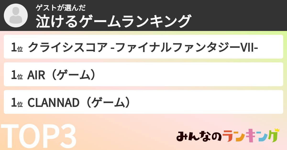 ゲストさんの「泣けるゲームランキング」