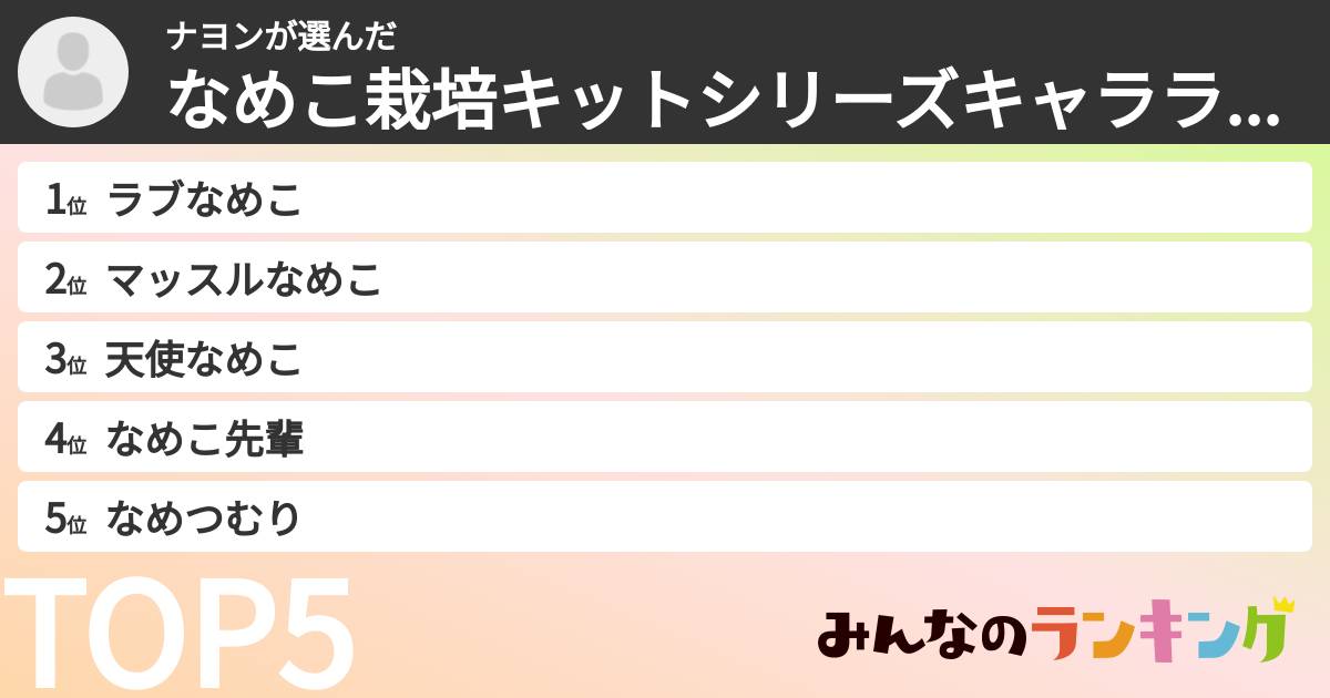 ナヨンさんの「なめこ栽培キットシリーズキャラランキング」