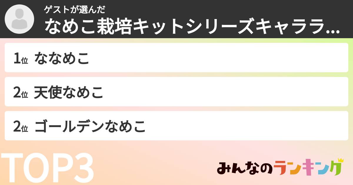 ゲストさんの「なめこ栽培キットシリーズキャラランキング」