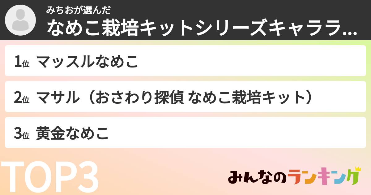 みちおさんの「なめこ栽培キットシリーズキャラランキング」