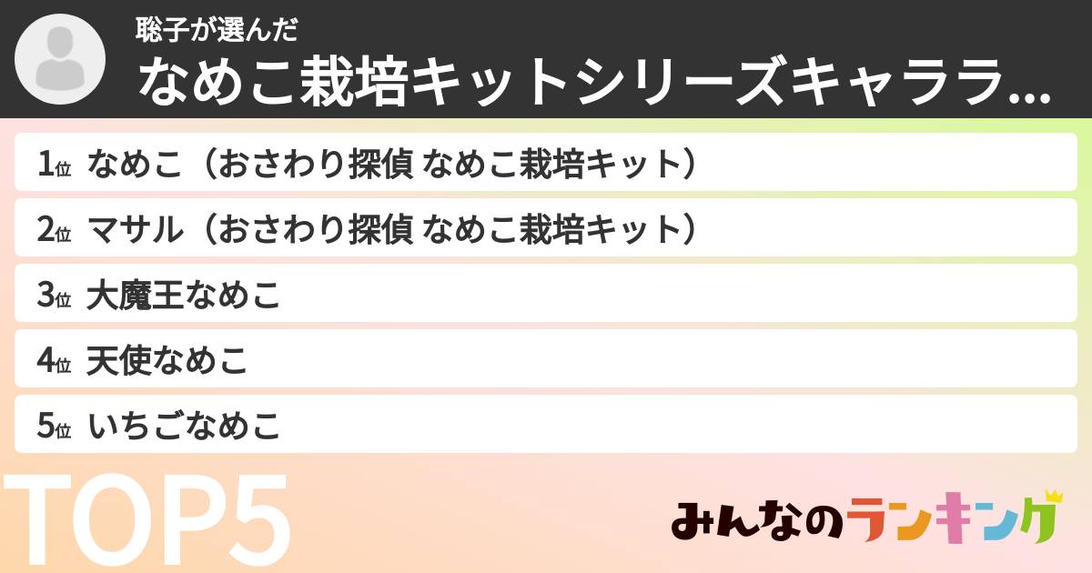 聡子さんの「なめこ栽培キットシリーズキャラランキング」