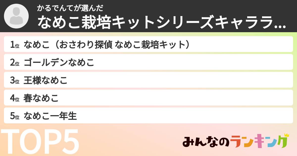 かるでんてさんの「なめこ栽培キットシリーズキャラランキング」