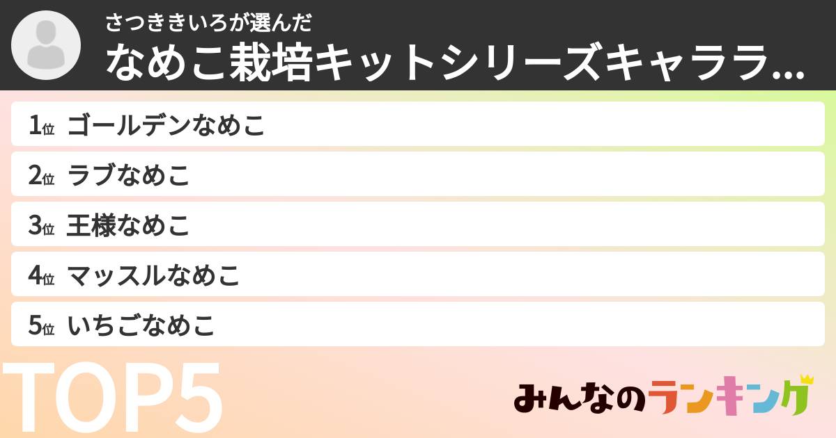 さつききいろさんの「なめこ栽培キットシリーズキャラランキング」