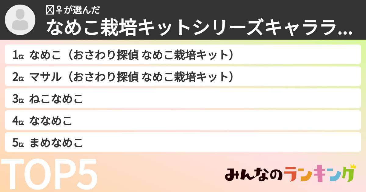 🏋️♀️さんの「なめこ栽培キットシリーズキャラランキング」